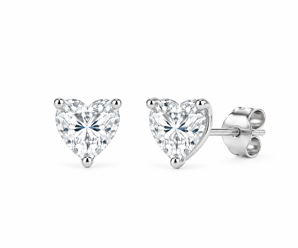 Heart Studs: Moissanite Stud Earrings